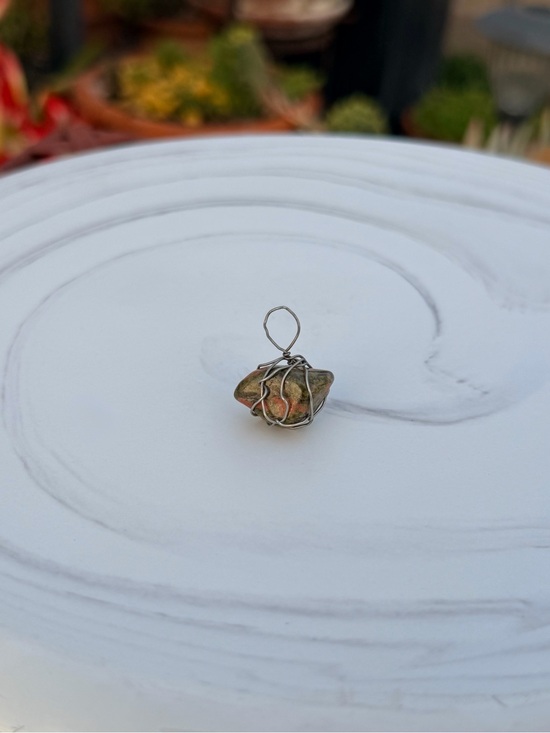 Handmade Jewelry - Unakite Natural Gemstone Handcrafted Wire-Wrapped Necklace Pendant